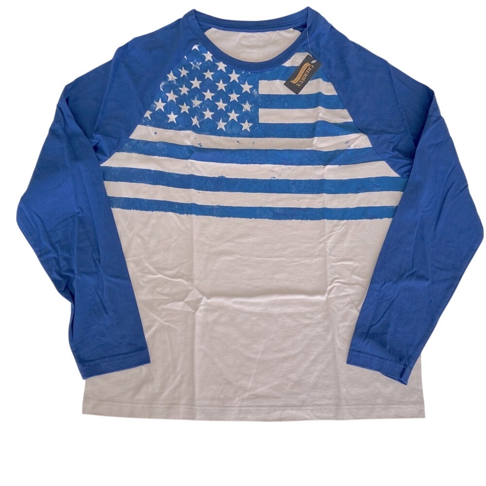 Cremieux Mens American Flag Raglan 3/4 Sleeve Graphic T-Shirt Blue Grey L NEW - Picture 1 of 4